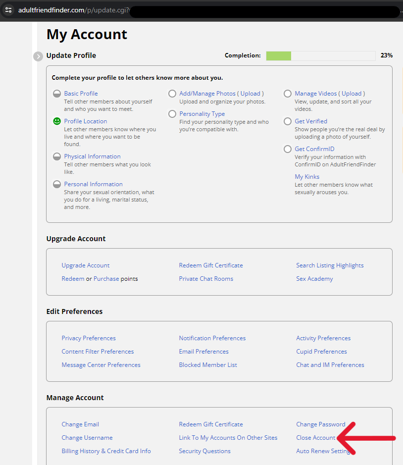 Adult Friend Finder Delete Account - Step 3