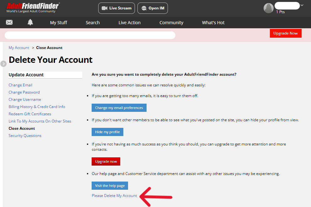 Adult Friend Finder Delete Account - Step 6
