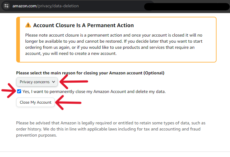 Amazon Delete Account - Step 8