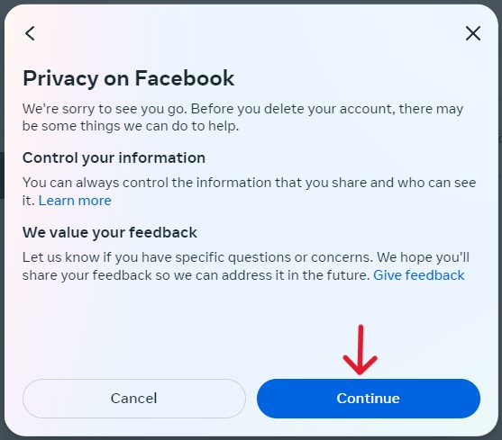 Facebook Delete Account - Step 1