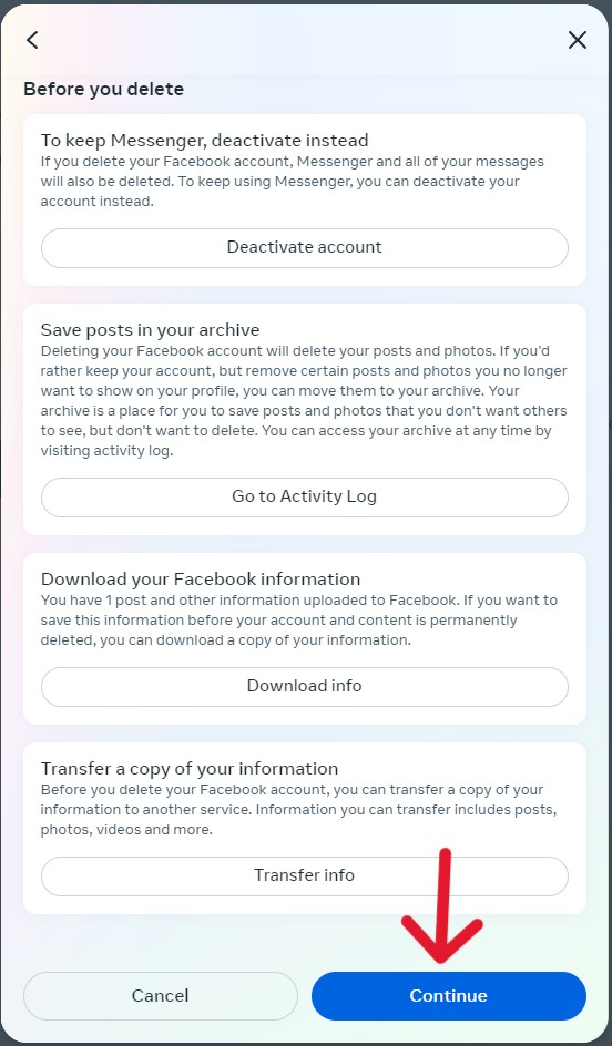 Facebook Delete Account - Step 16