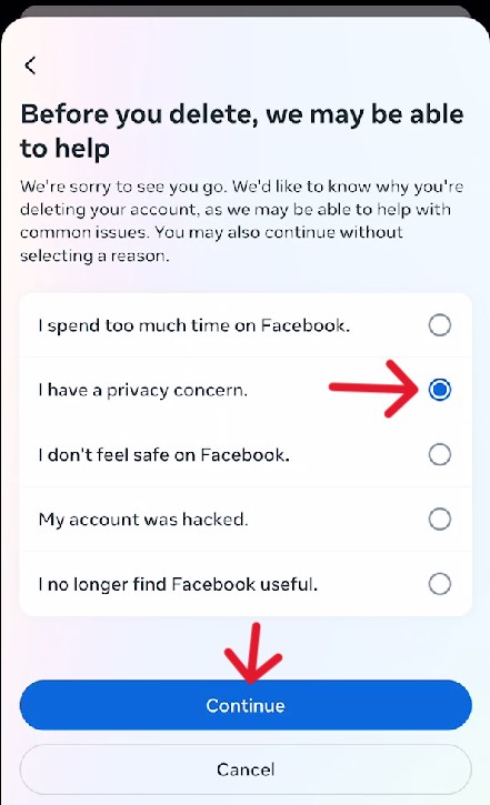 Facebook Delete Account - Step 2