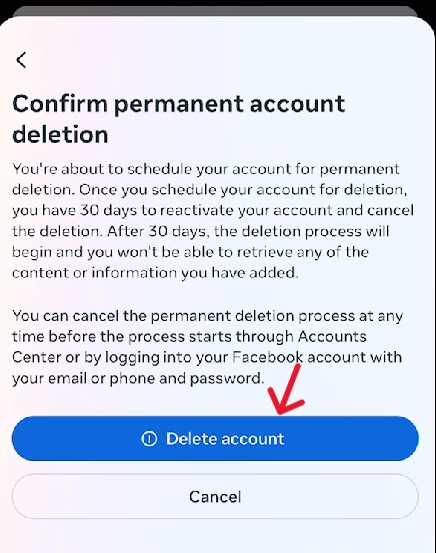 Facebook Delete Account - Step 4