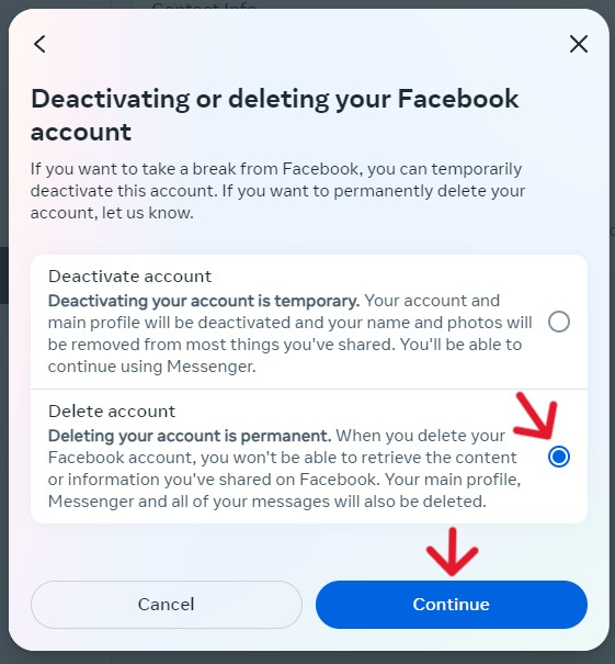 Facebook Delete Account - Step 6