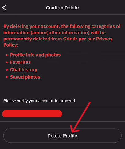 Grindr Delete Account - Step 5