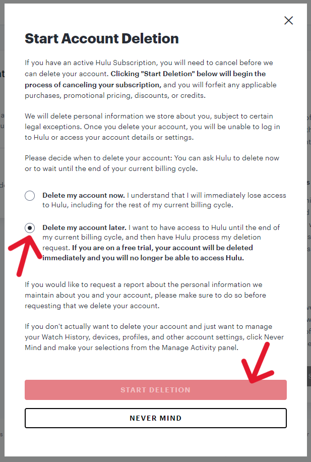 Hulu Delete Account - Step 4