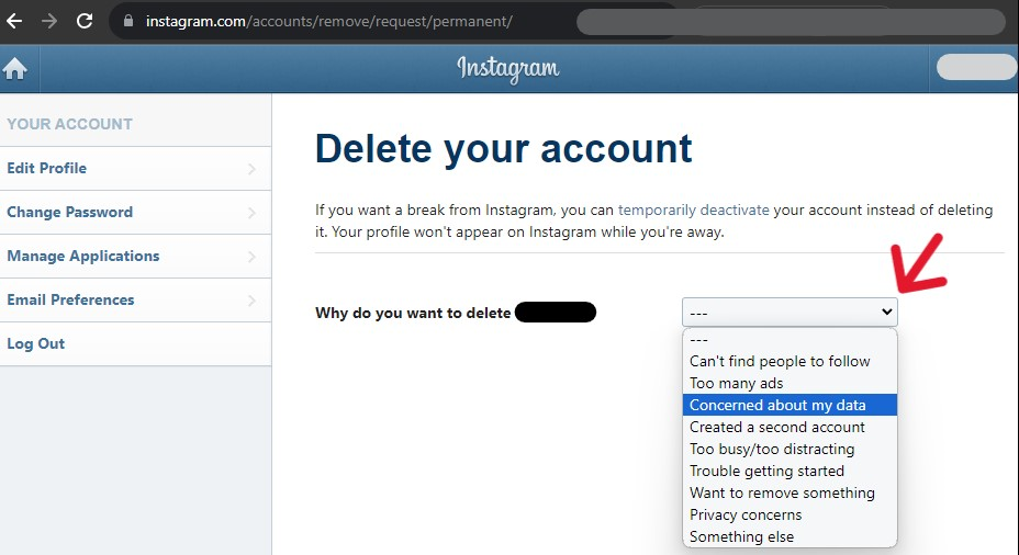 Instagram Delete Account - Step 2