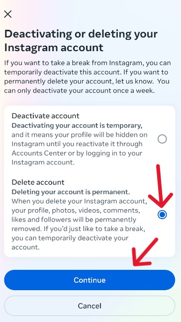 Instagram Delete Account - Step 6