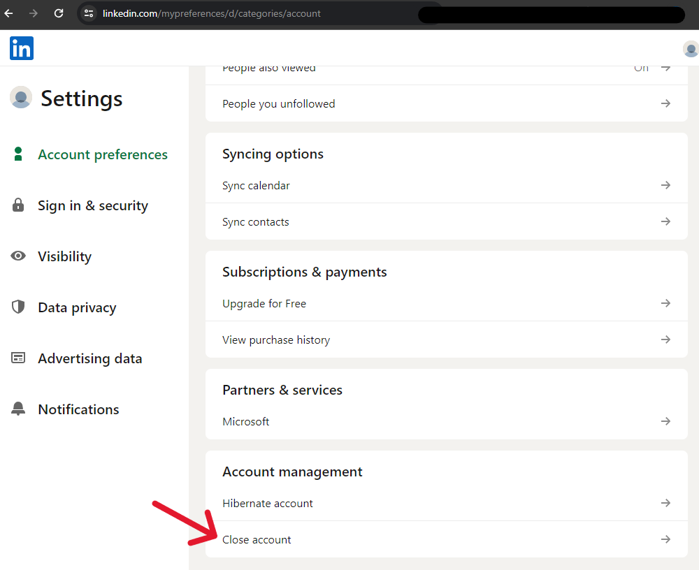 LinkedIn Delete Account - Step 2