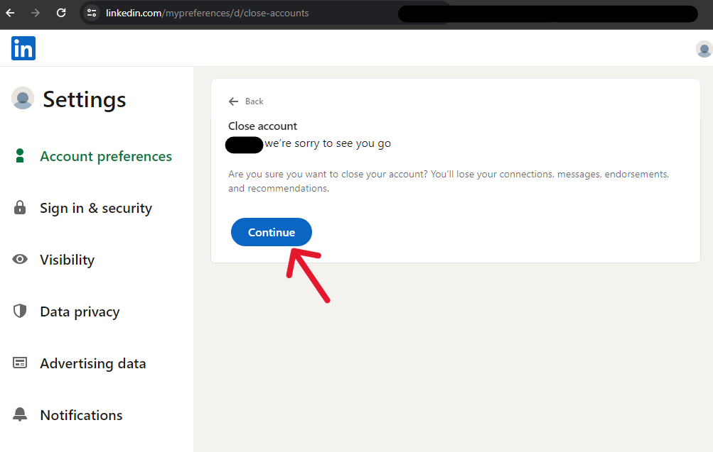 LinkedIn Delete Account - Step 5