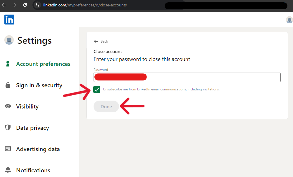 LinkedIn Delete Account - Step 6