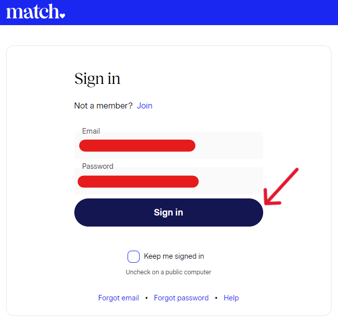 Match.com Delete Account - Step 1