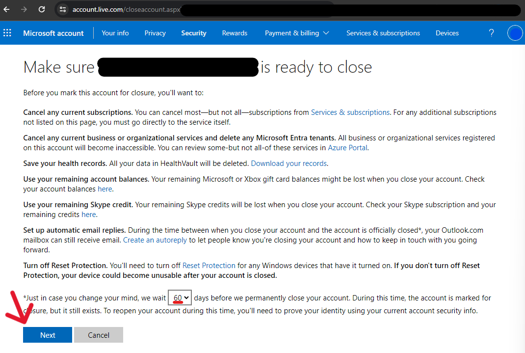 Microsoft Delete Account - Step 6