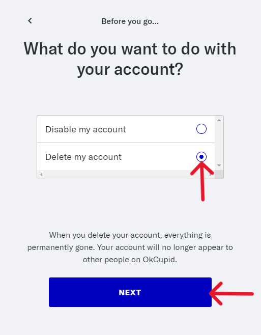 OkCupid Delete Account - Step 8