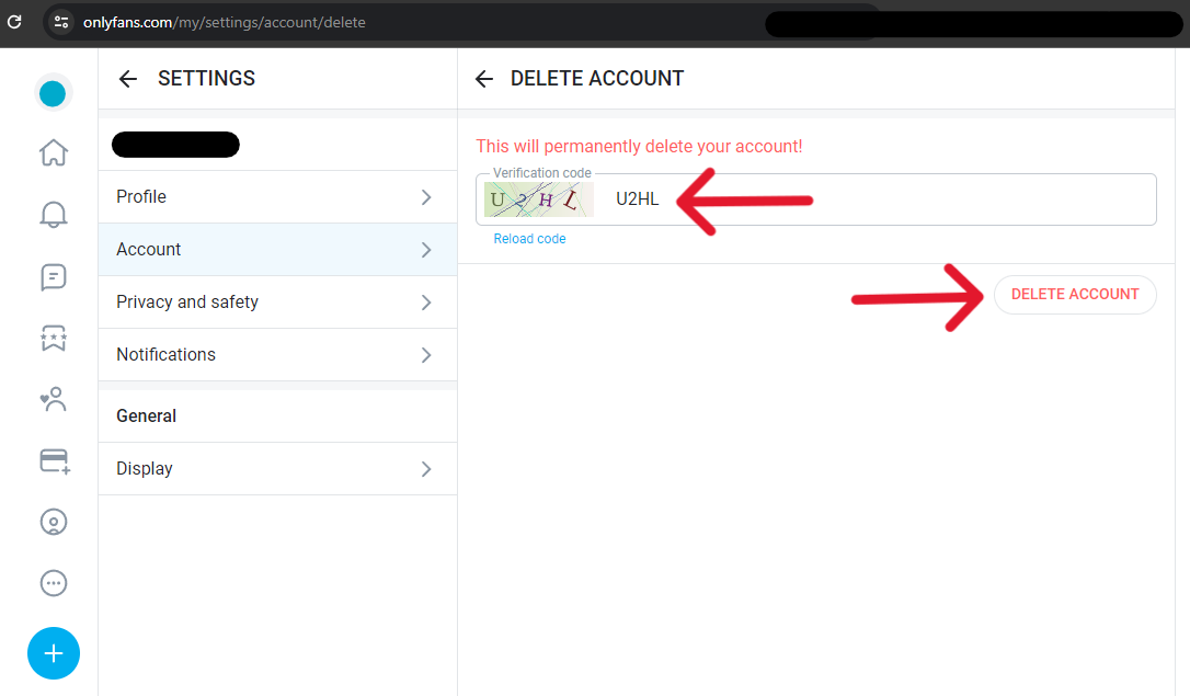 OnlyFans Delete Account - Step 6