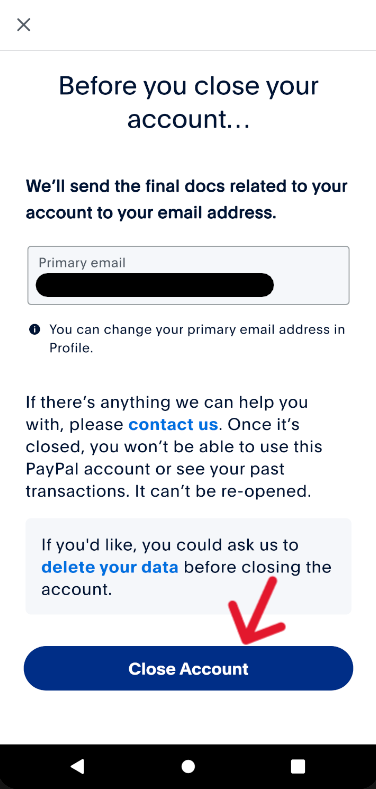 PayPal Delete Account - Step 5