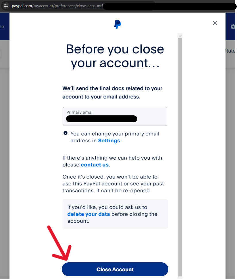 PayPal Delete Account - Step 7