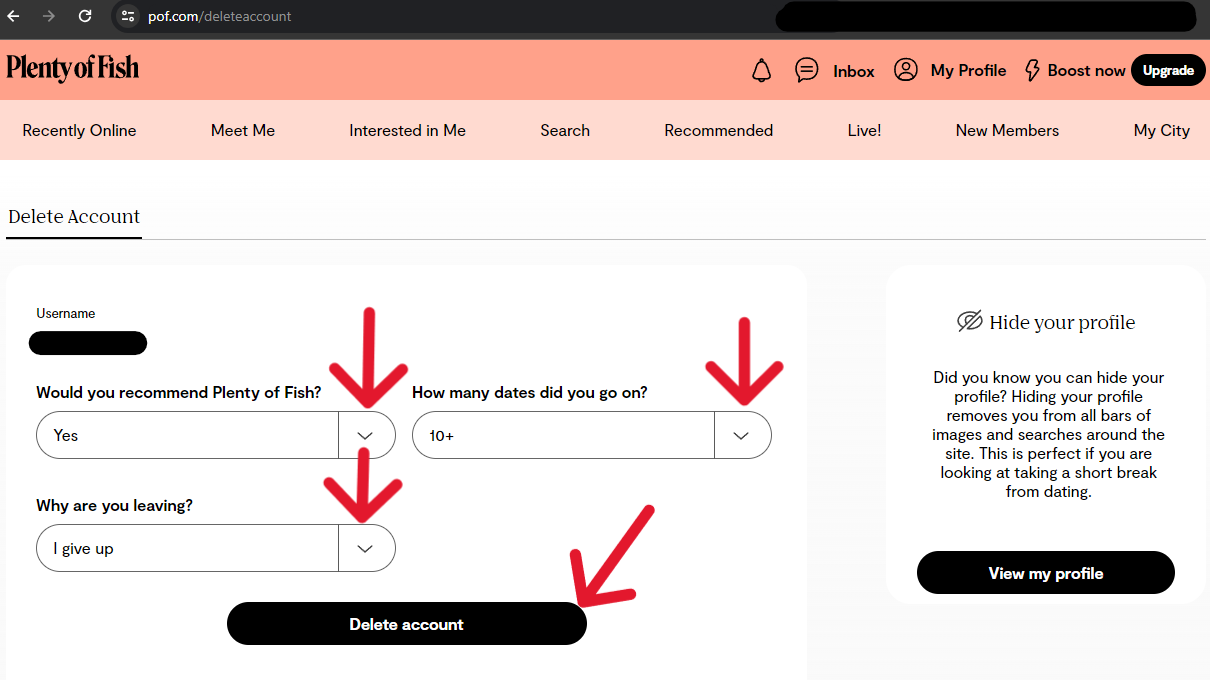 Plenty of Fish Delete Account - Step 19