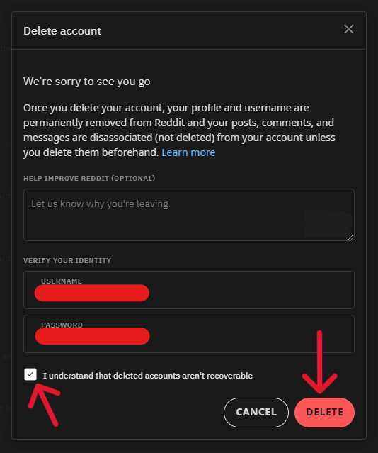 Reddit Delete Account - Step 5