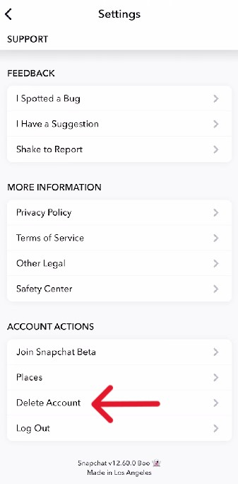 Snapchat Delete Account - Step 1