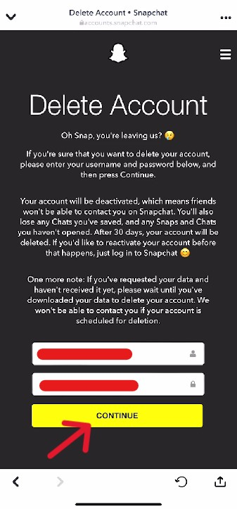 Snapchat Delete Account - Step 14