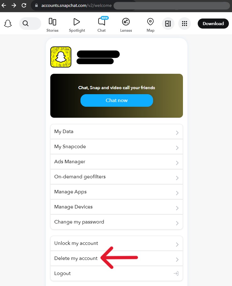 Snapchat Delete Account - Step 2