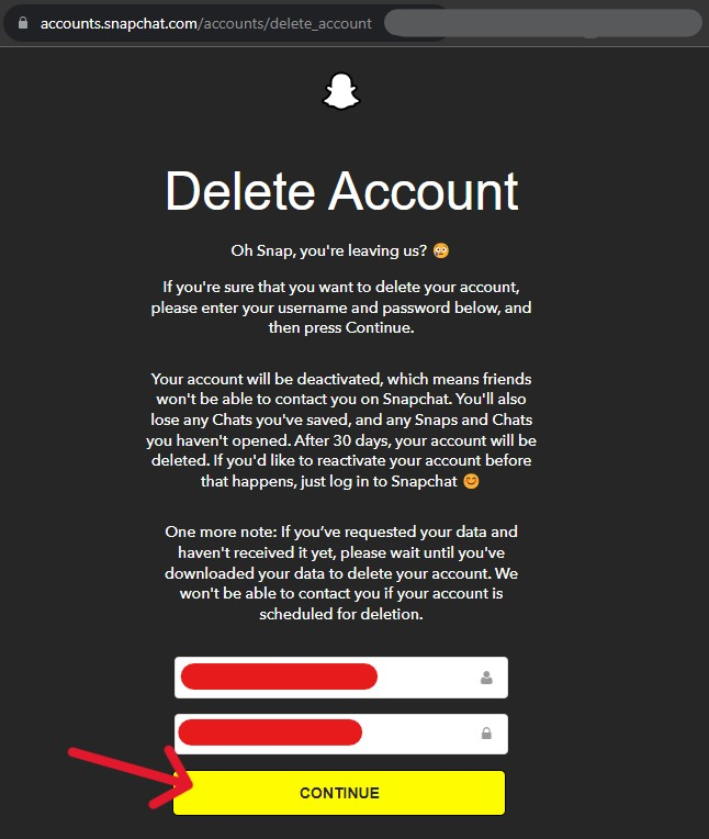 Snapchat Delete Account - Step 4