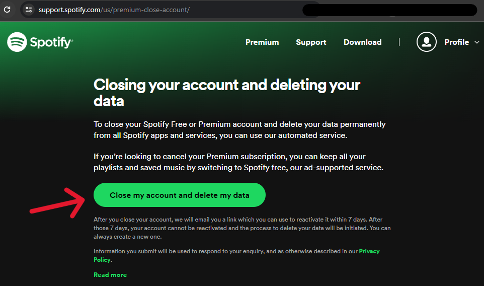 Spotify Delete Account - Step 2