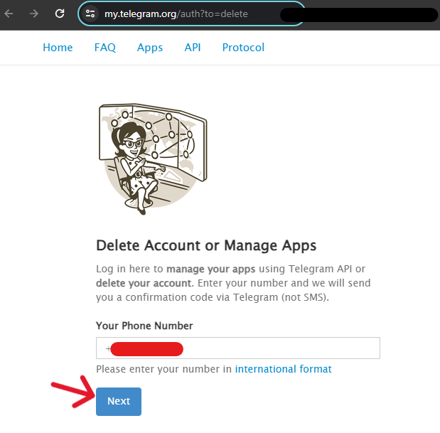 Telegram Delete Account - Step 1