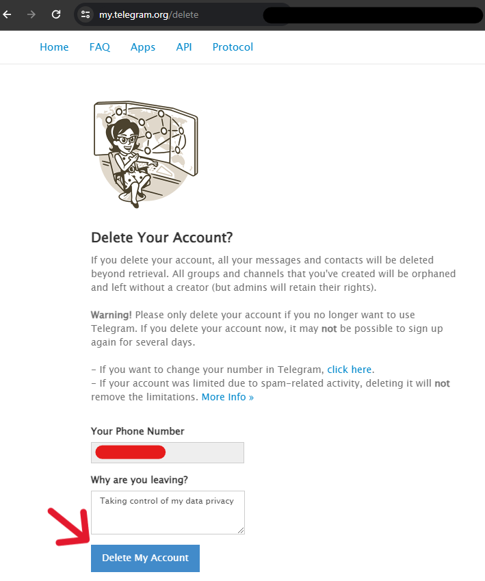 Telegram Delete Account - Step 9