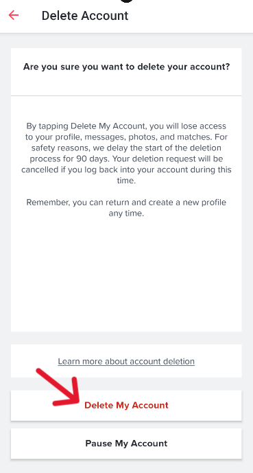 Tinder Delete Account - Step 12