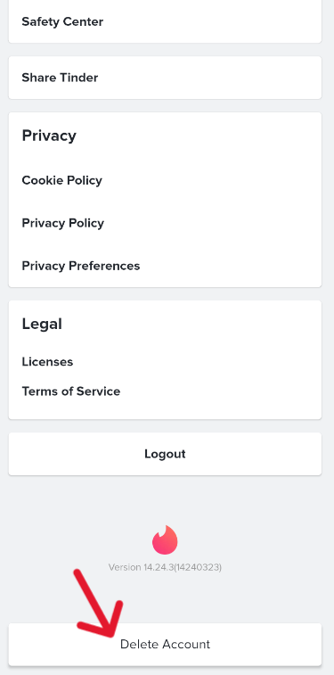Tinder Delete Account - Step 8