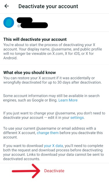 Twitter / X Delete Account - Step 8