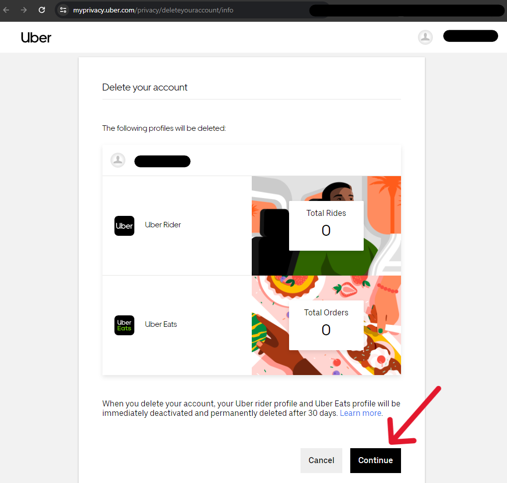 Uber Delete Account - Step 15