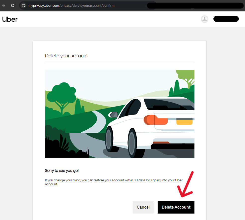 Uber Delete Account - Step 3