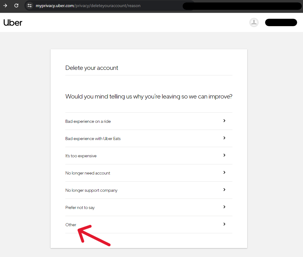 Uber Delete Account - Step 5