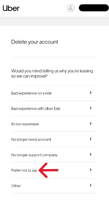 Uber Delete Account - Step 7