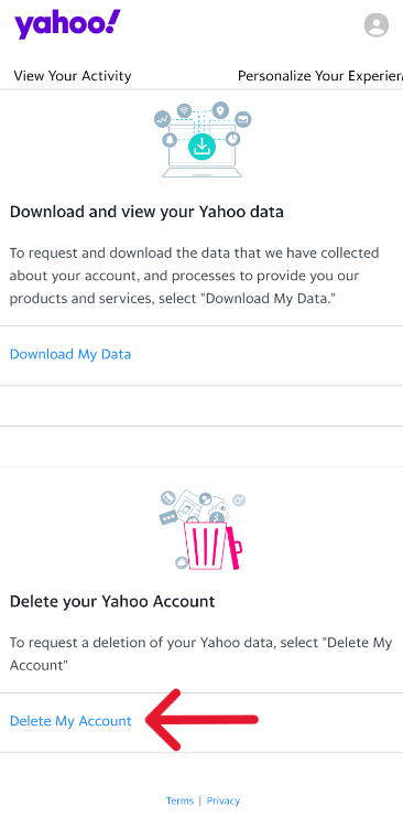 Yahoo Delete Account - Step 1