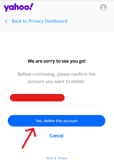 Yahoo Delete Account - Step 7